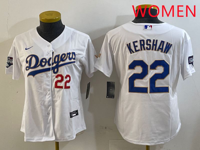 Women Los Angeles Dodgers #22 Kershaw White Gold Game 2025 Nike MLB Jersey style 8